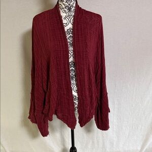 FP One Burgundy Women's Cardigan  Swim Coverup Texture and distressed raw-hem